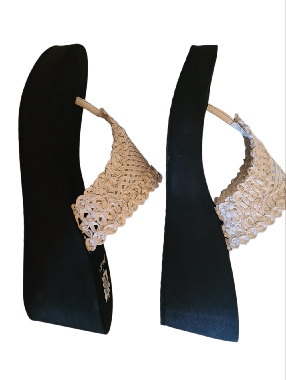 Yellow Box White Woven Crochet Platform Wedge Sandals Thong FipFlops 8.5 - Picture 2 of 9